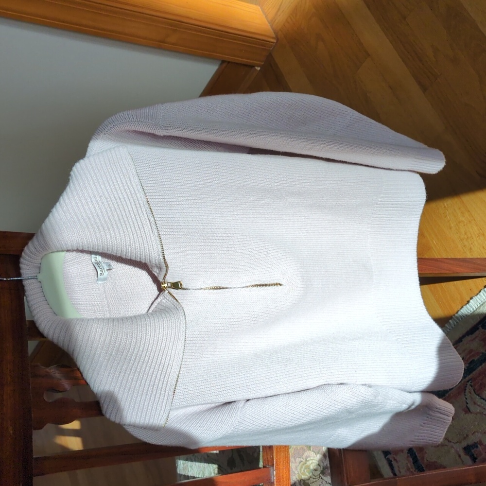 Pale mauve thick quarter zip wool mix knit sweater